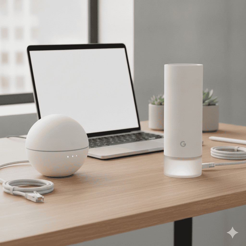 Amazon Eero 6+ and Google Nest WiFi Pro mesh systems side by side