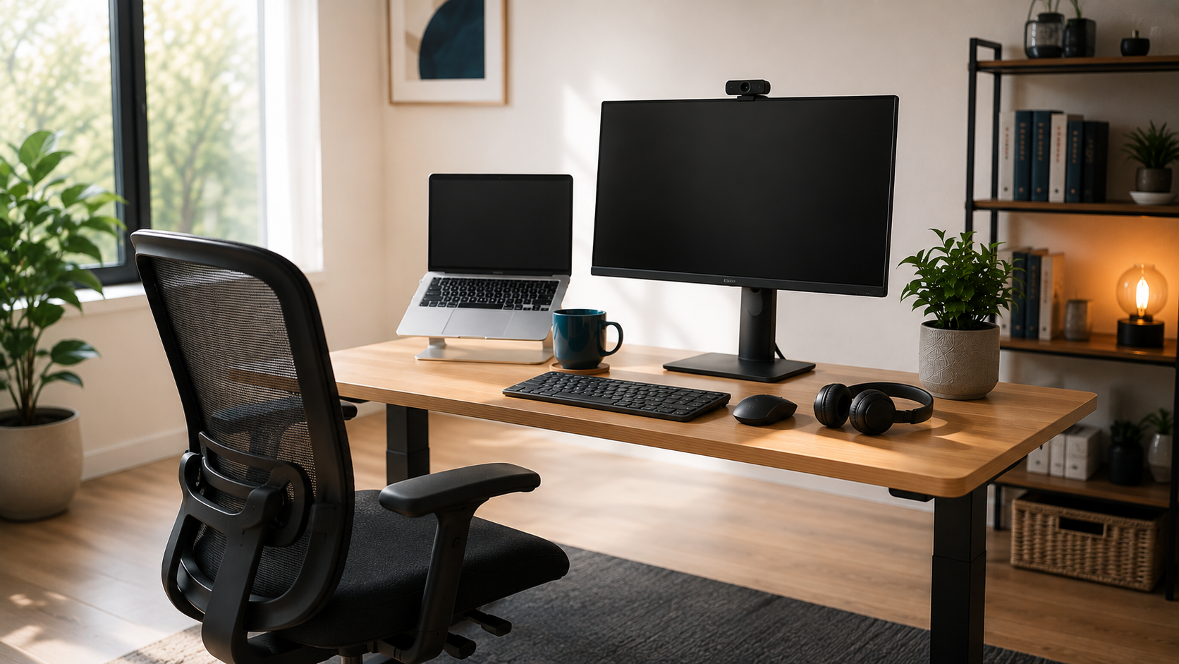 Home office setup under $500 — complete affordable home office with desk, chair, laptop and webcam