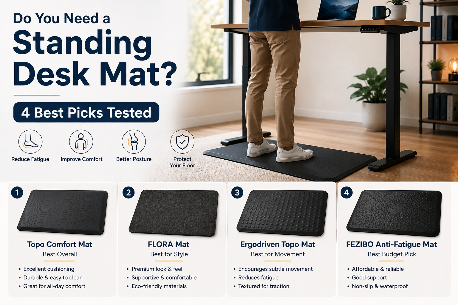 Standing desk mat — anti-fatigue mat under a standing desk in a home office