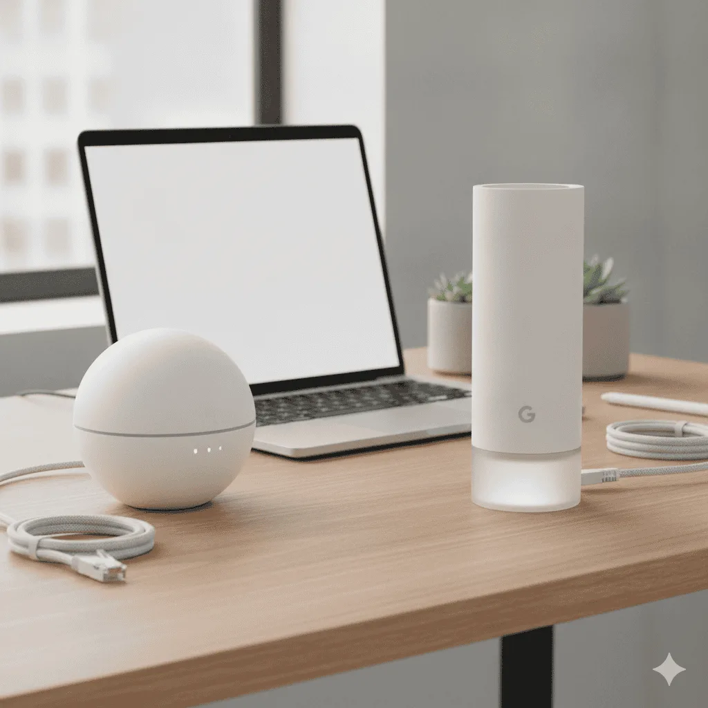 Amazon Eero 6+ and Google Nest WiFi Pro mesh systems side by side