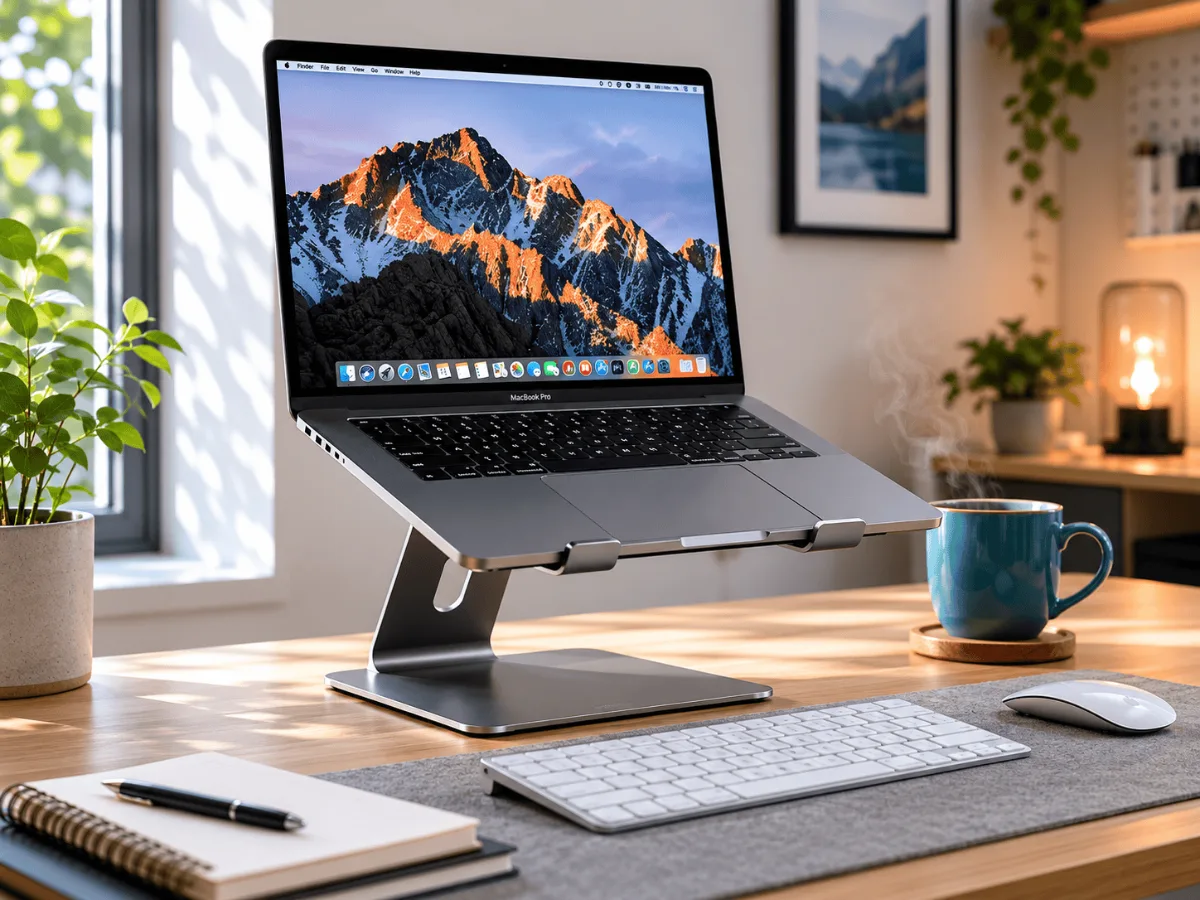 Best laptop stand for neck pain on a clean home office desk setup